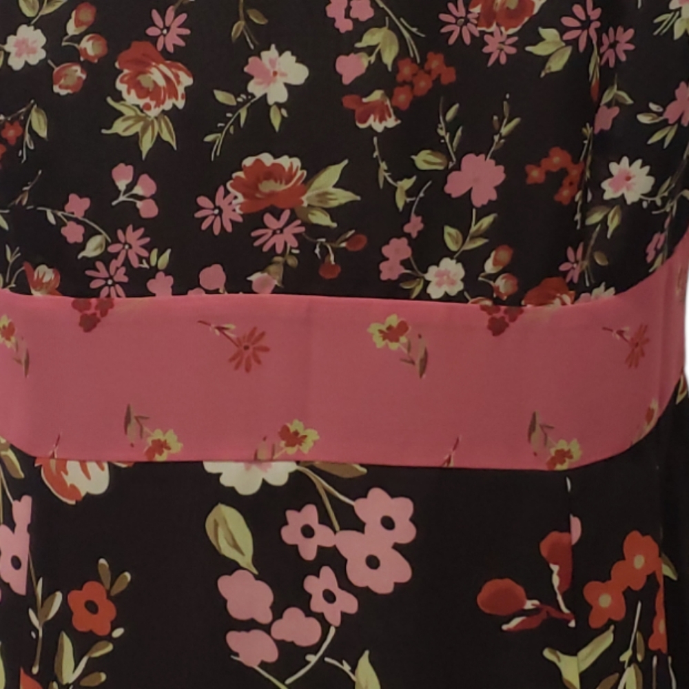 LOFT V-neck Fit & Flare Sleeveless Blouse Brown Pink Floral Empire Waist Boho - Picture 6 of 9